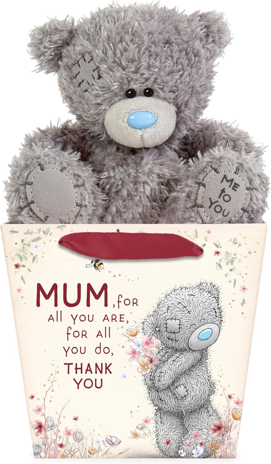 Soft plush Tatty Teddy bear from Carte Blanche, 13cm, in a 'Thank You Mum' gift bag, part of the Mother's Day collection.
