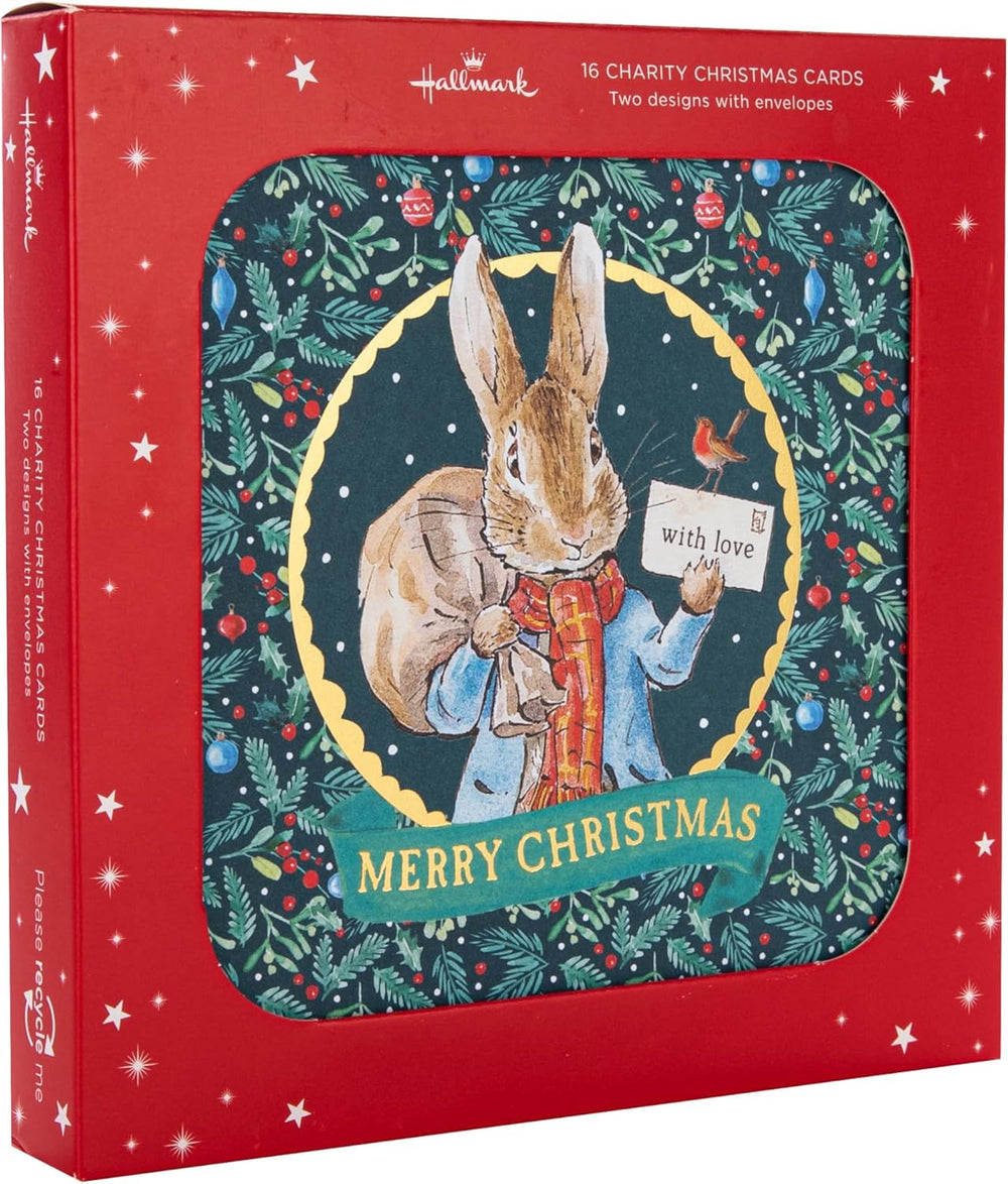 Christmas Cards, Pack of 16, 2 Designs, Beatrix Potter, Peter Rabbit, With Envelopes