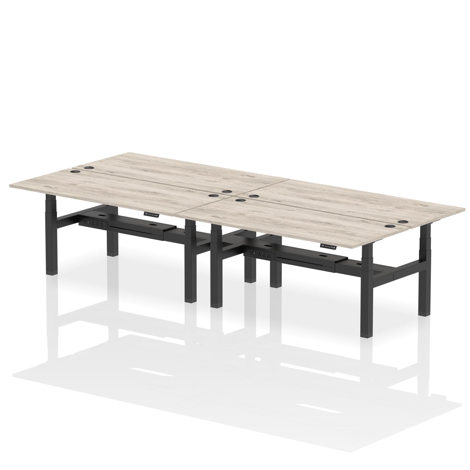 Dynamic Air Back-to-Back W1800 x D800mm Height Adjustable Sit Stand 4 Person Bench Desk With Cable Ports Grey Oak Finish Black Frame - HA02694 DD