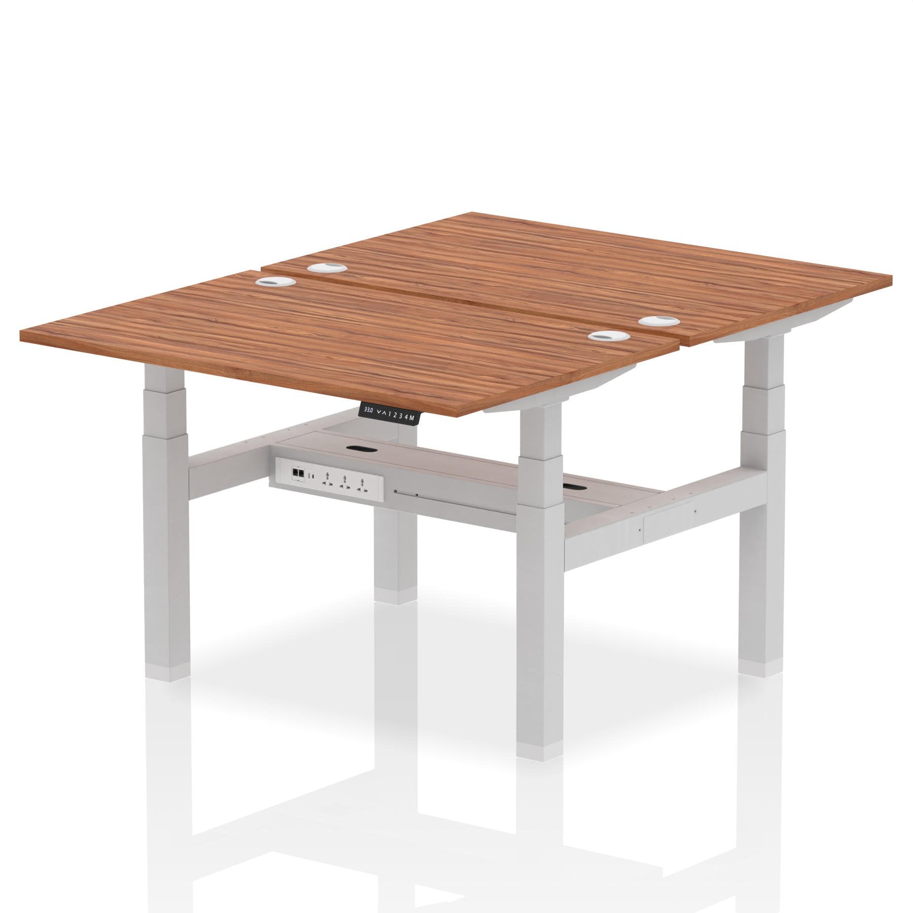 Dynamic Air Back-to-Back W1200 x D800mm Height Adjustable Sit Stand 2 Person Bench Desk With Cable Ports Walnut Finish Silver Frame - HA01688 DD