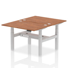Dynamic Air Back-to-Back W1200 x D800mm Height Adjustable Sit Stand 2 Person Bench Desk With Cable Ports Walnut Finish Silver Frame - HA01688 DD