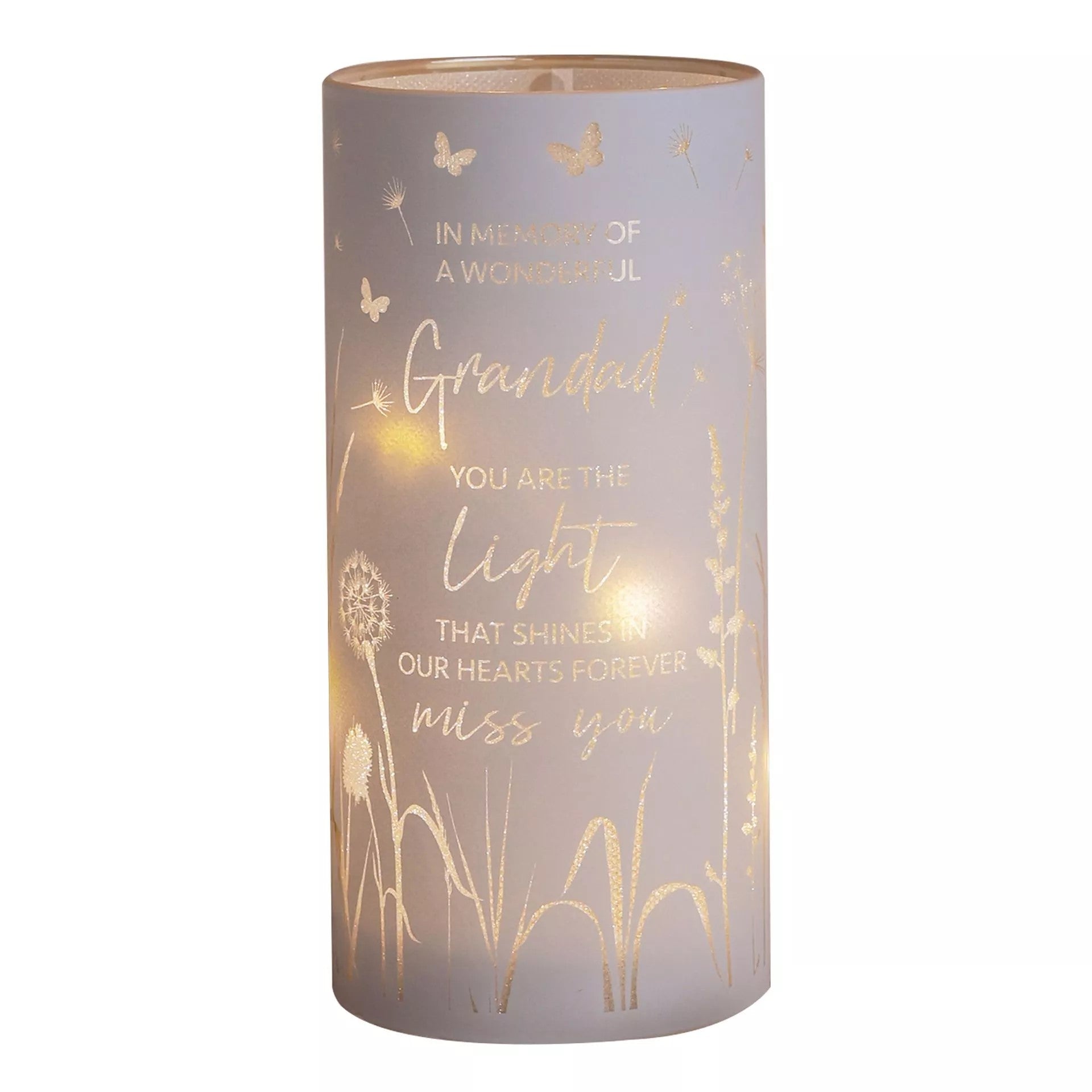 Celebrations Thoughts of You Memorial Tube Light keepsake with engraved 'Grandad' tribute, soft glowing memorial for loved ones.