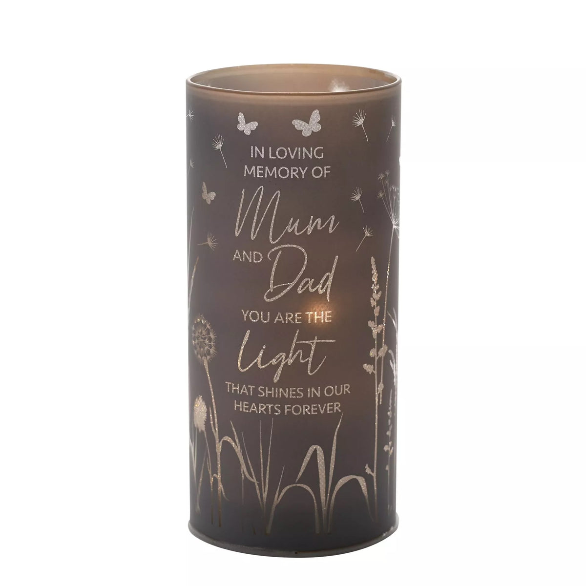Celebrations Thoughts of You memorial tube light with 'mum & Dad' tribute keepsake, featuring a gentle illuminated memorial design.