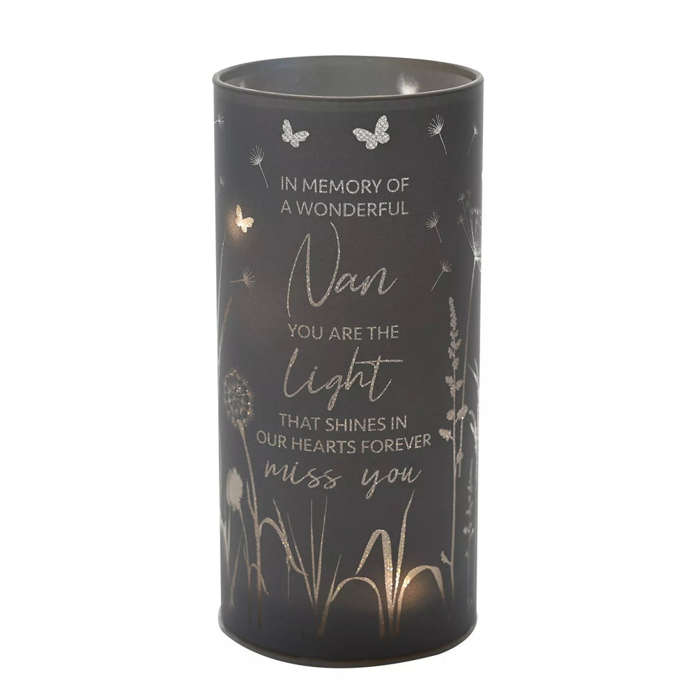 Celebrations Thoughts of You memorial keepsake tube light with soft illumination, honoring loved ones in a heartfelt tribute.