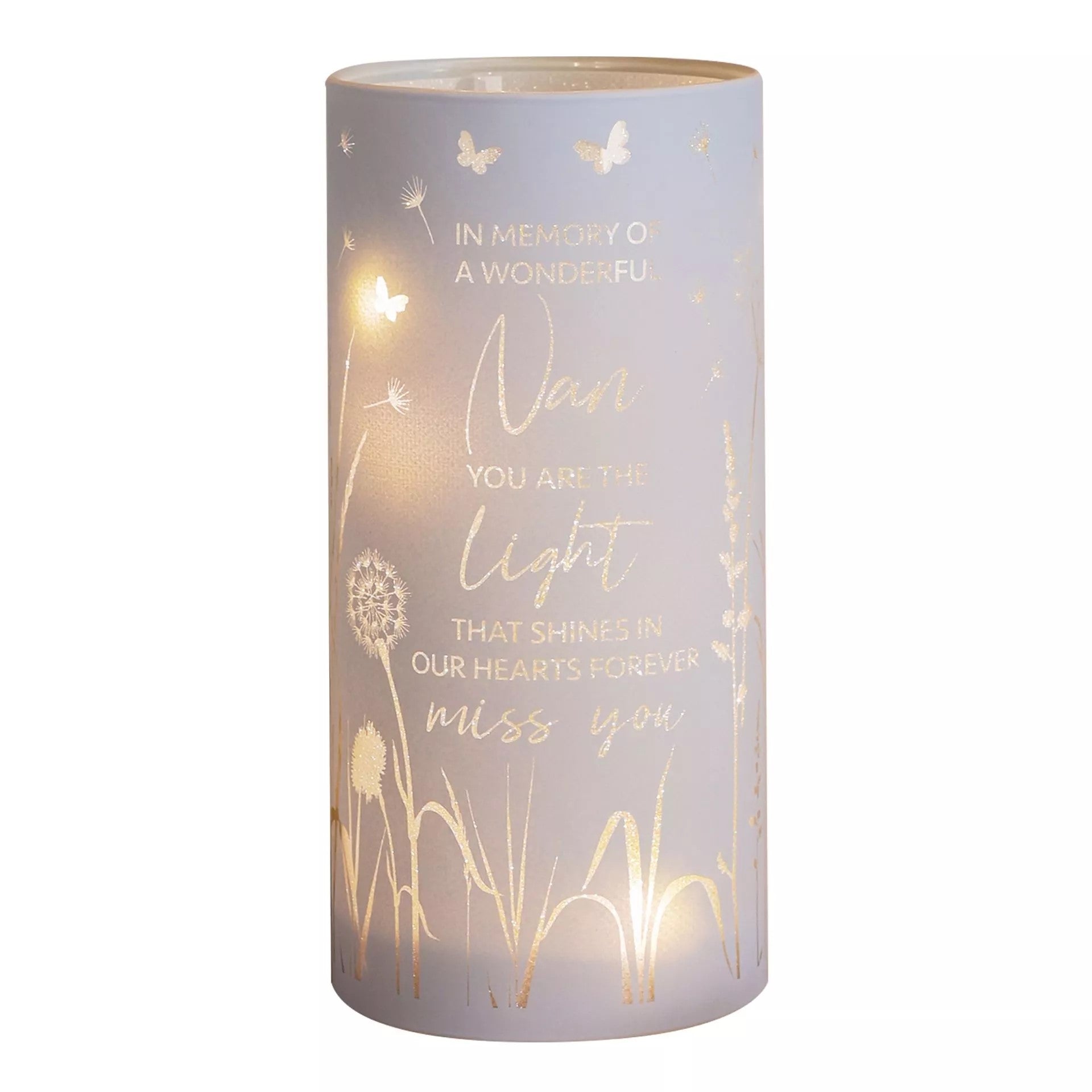 Celebrations Thoughts of You memorial tube light keepsake with soft glow, honoring loved ones with a heartfelt tribute.