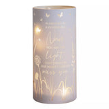 Celebrations Thoughts of You memorial tube light keepsake with soft glow, honoring loved ones with a heartfelt tribute.