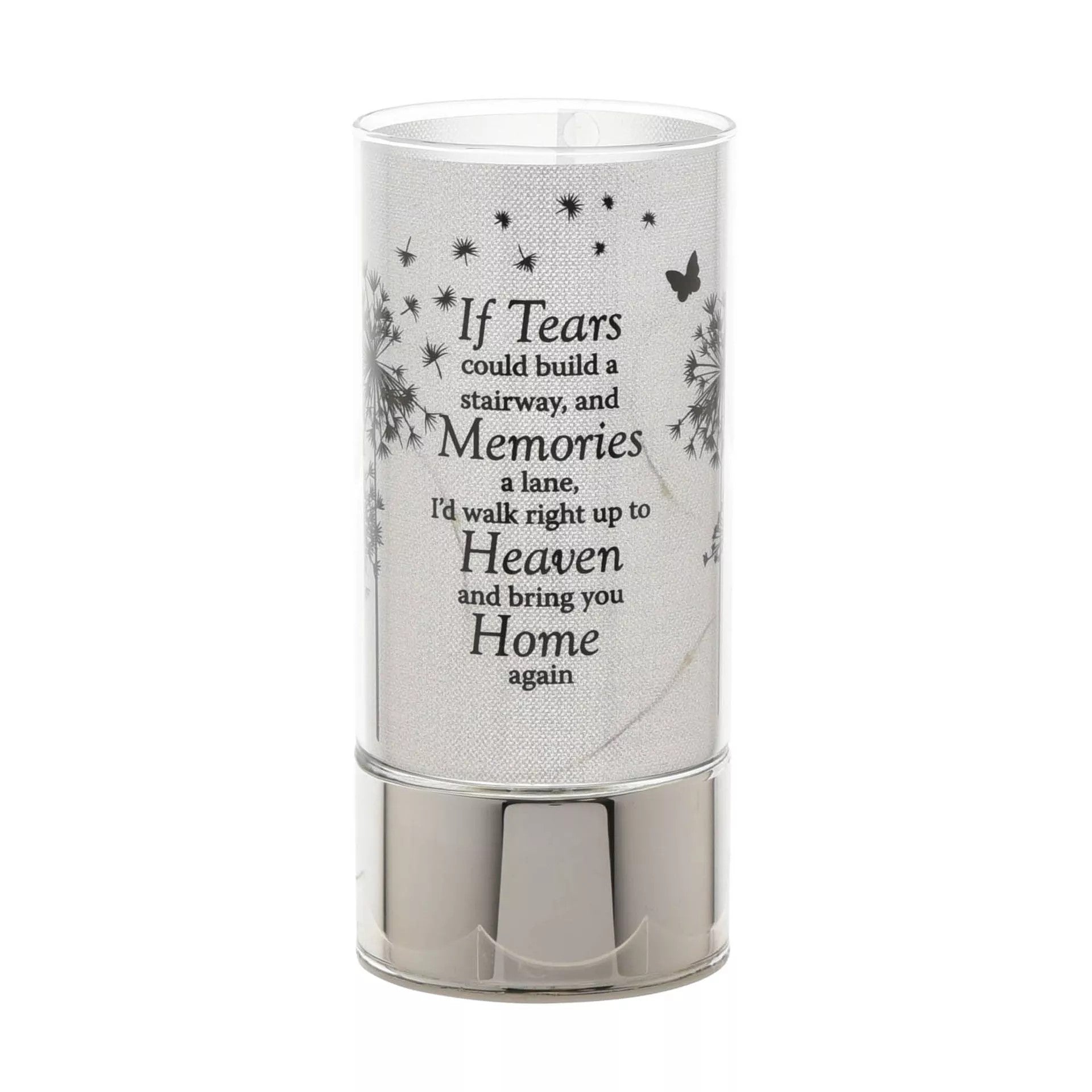 Celebrations Thoughts of You Memorial Tube Light, a keepsake tribute with a stairway to heaven design, shown illuminated.