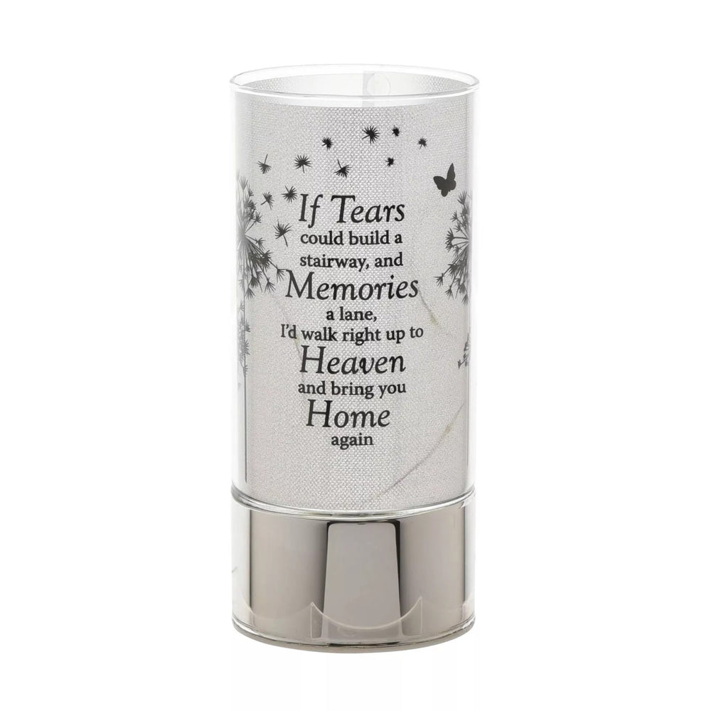 Celebrations Thoughts of You Memorial Tube Light, a keepsake tribute with a stairway to heaven design, shown illuminated.