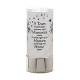 Celebrations Thoughts of You Memorial Tube Light, a keepsake tribute with a stairway to heaven design, shown illuminated.