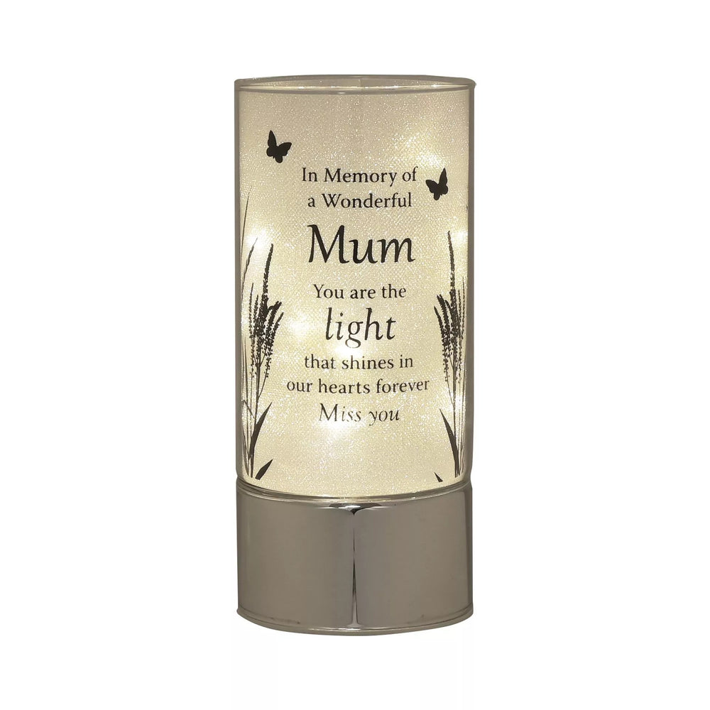 Celebrations Thoughts of You memorial tube light ornament with 'mum' tribute keepsake and soft glowing light.