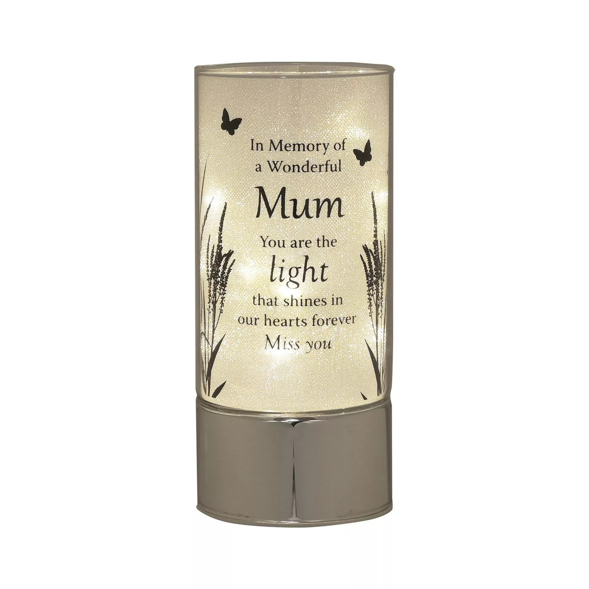 Celebrations Thoughts of You memorial tube light ornament with 'mum' tribute keepsake and soft glowing light.