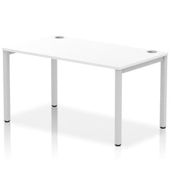 Impulse Single Row Bench Desk W1400 x D800 x H730mm White Finish Silver Frame - IB00261 DD