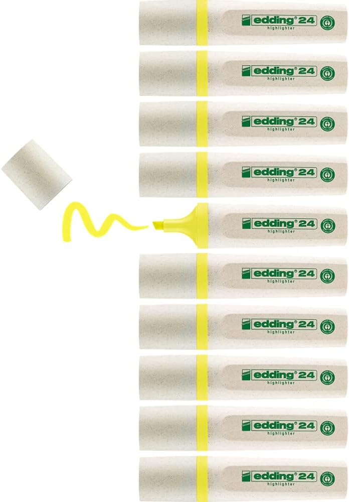 edding 24 EcoLine highlighter - yellow - 10 highlighters - chisel nip 2-5 mm - for quick and easy marking and highlighting of texts and notes - refillable, made of recyclable material