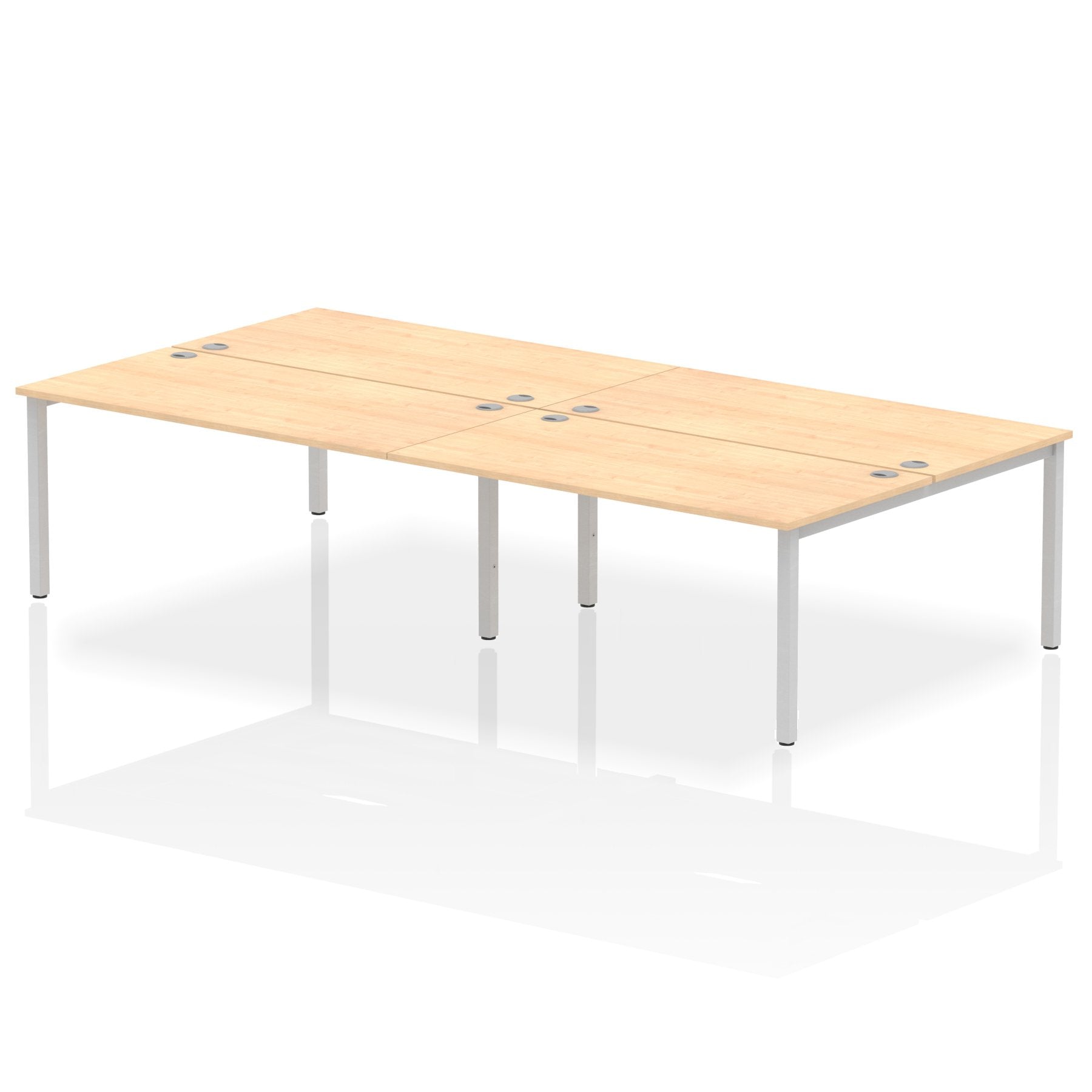 Impulse Back-to-Back 4 Person Bench Desk W1600 x D1600 x H730mm With Cable Ports Maple Finish Silver Frame - IB00162 DD