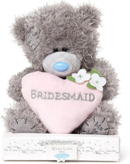 Tatty Teddy Bear Bridesmaid Love Heart on a Gift Plinth Soft Toy