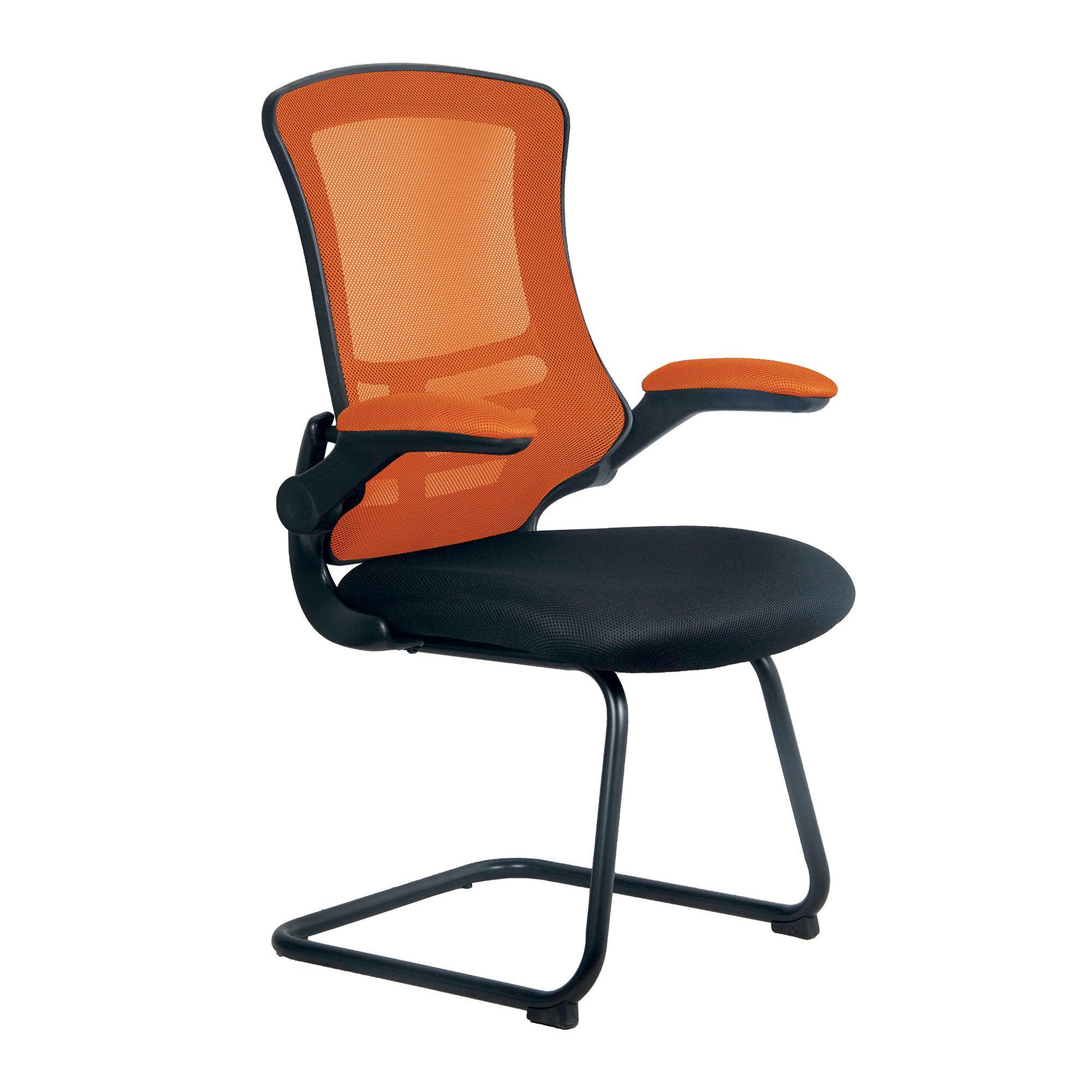 Nautilus Designs Luna Designer High Back Two Tone Mesh Cantilever Visitor Chair With Folding Arms and Black Shell Orange/Black - BCM/T1302V/OG DD
