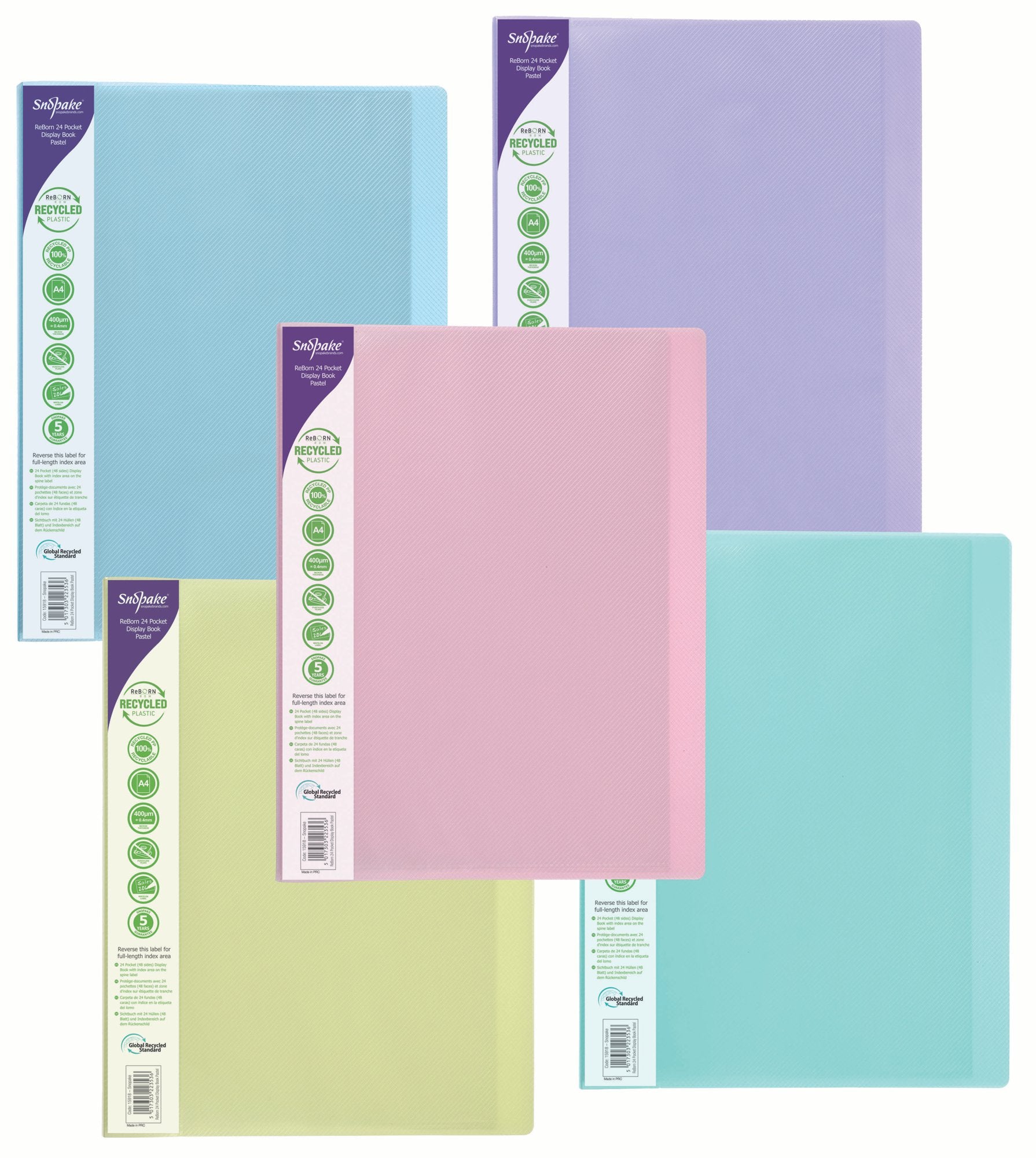 Snopake ReBorn A4 24 Pocket Display Book Pastel PK5 15920
