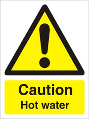 SECO Warning Safety Sign Caution Hot Water Semi Rigid Plastic 50 x 75mm (Pack 5) - W0189SRP50X75 P5