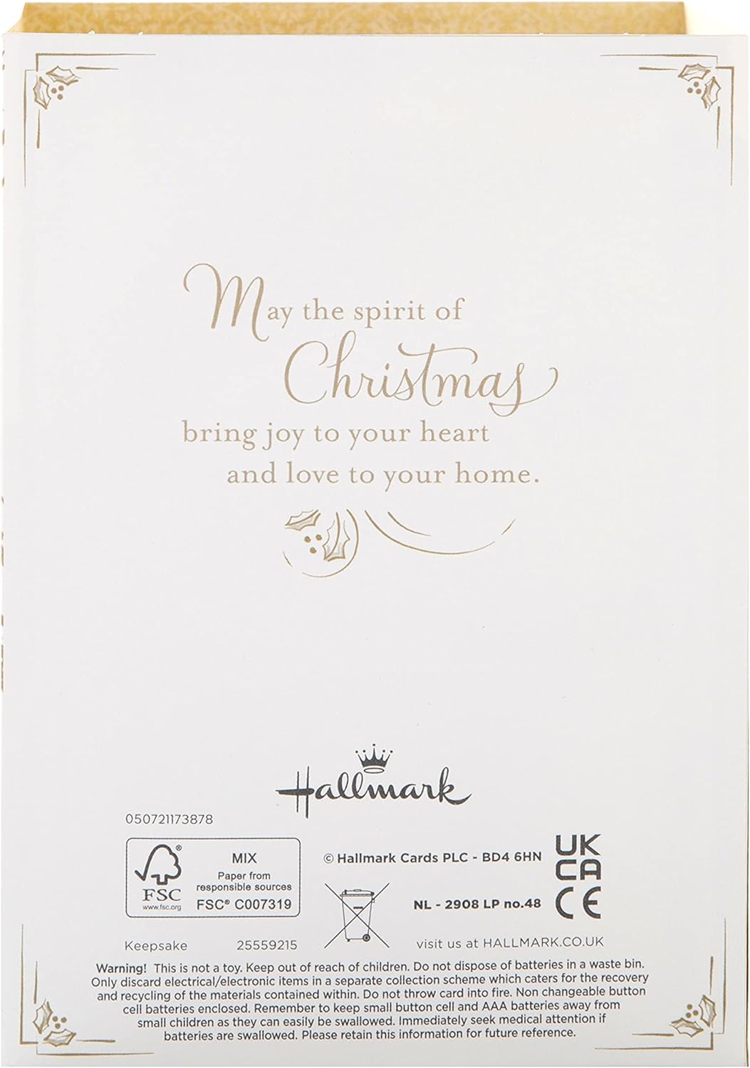 Pop Up Musical Christmas Greeting Card with Light Up Festive Spirit Design