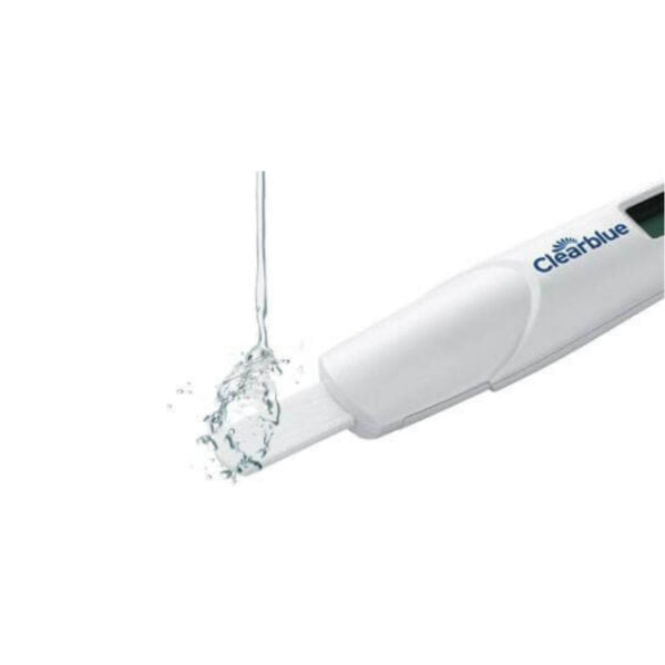 Clearblue Digital Pregnancy Test with Conception Indicator showing a digital display, used for confirming pregnancy.