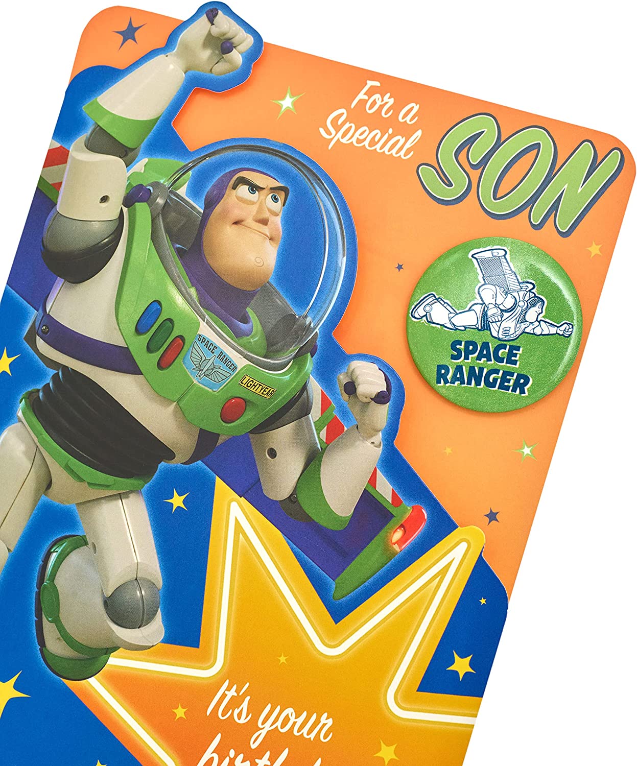 Disney Toy Story Buzz Lightyear Son Birthday Card with Badge