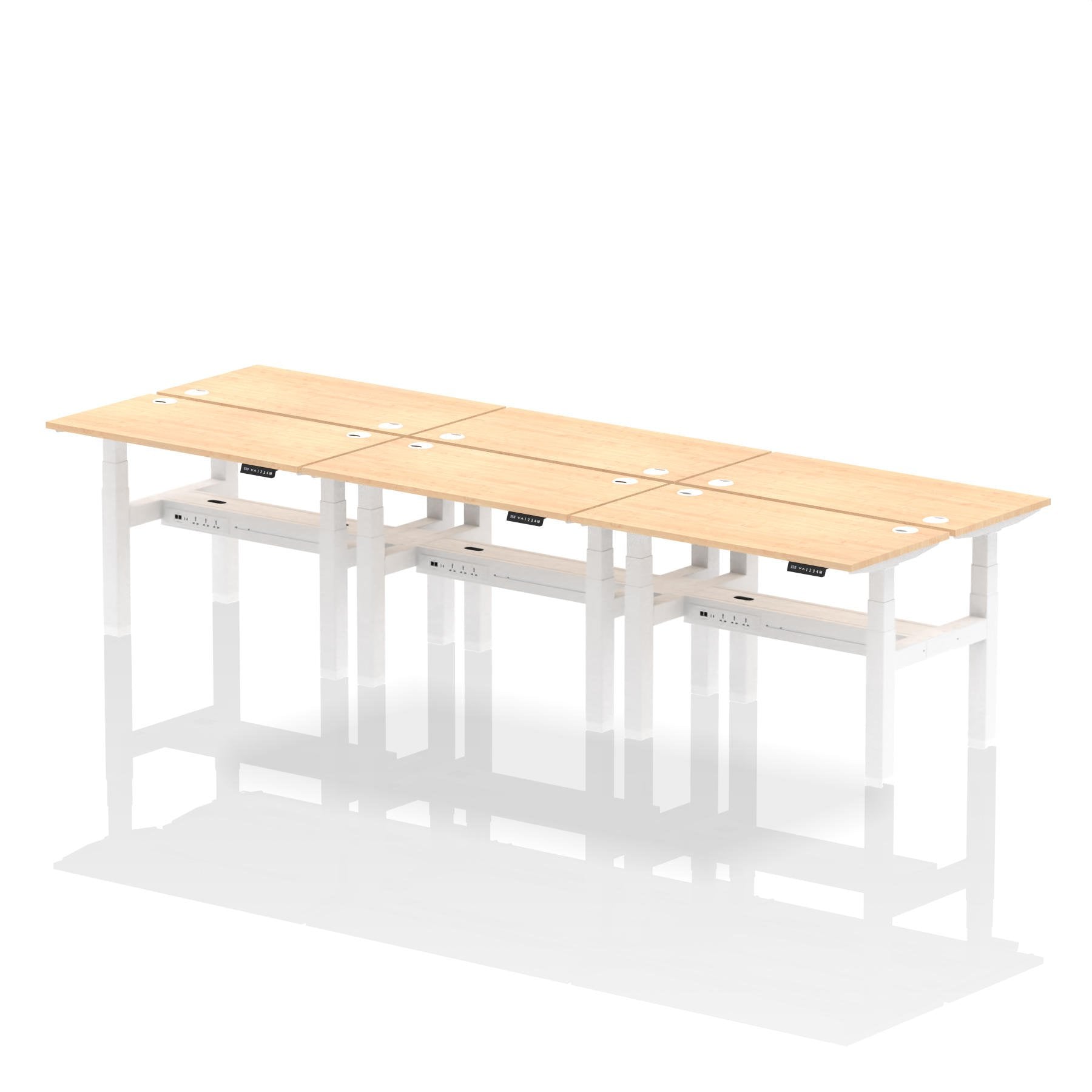 Dynamic Air Back-to-Back W1200 x D600mm Height Adjustable Sit Stand 6 Person Bench Desk With Cable Ports Maple Finish White Frame - HA01618 DD