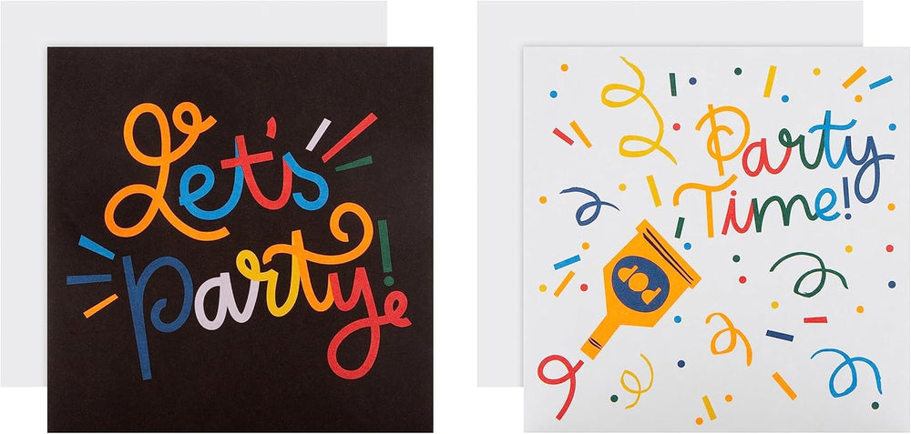 Multicoloured in 2 Vibrant Designs Pack of 10 Party Invitation Cards
