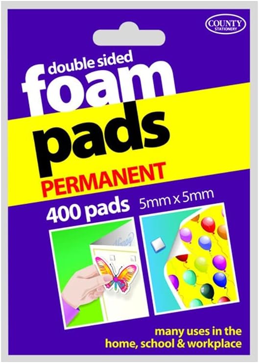 County County 400 double-sided foam pads, 5x5mm adhesive fasteners shown in close-up with foam and adhesive backing.