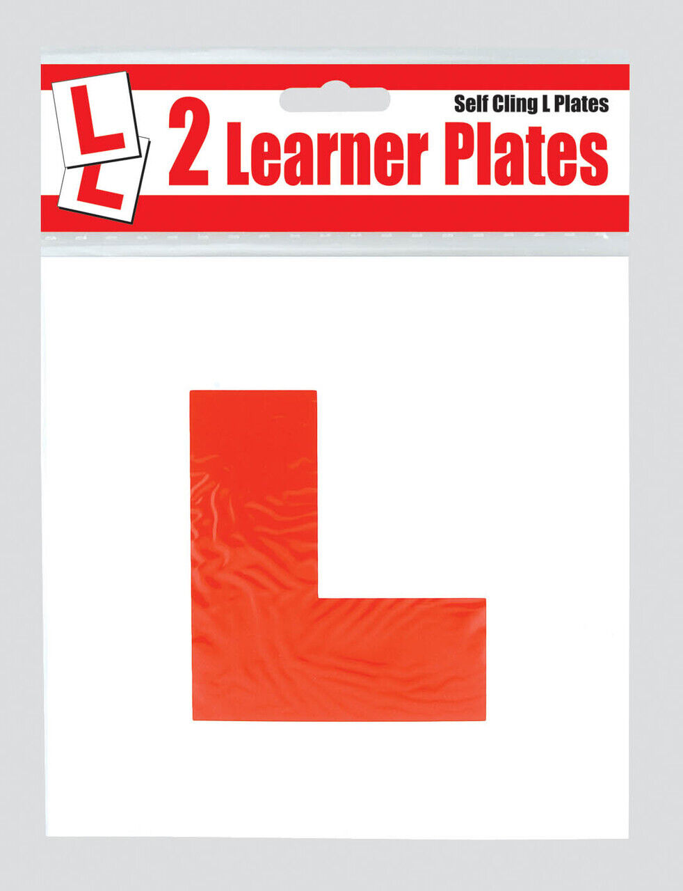County Essential Window Self Cling L Plates for automotive use, clear plastic L-shaped learner driver signs on vehicle window