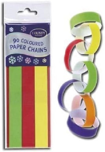 County Paper Chain Strips craft supplies, pack of 90, makes over 5m chain, for DIY decorations and creative projects.