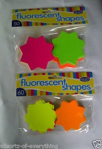 Bright fluorescent 60-star 60mm shapes by County, decorative accessories for craft and decor projects.