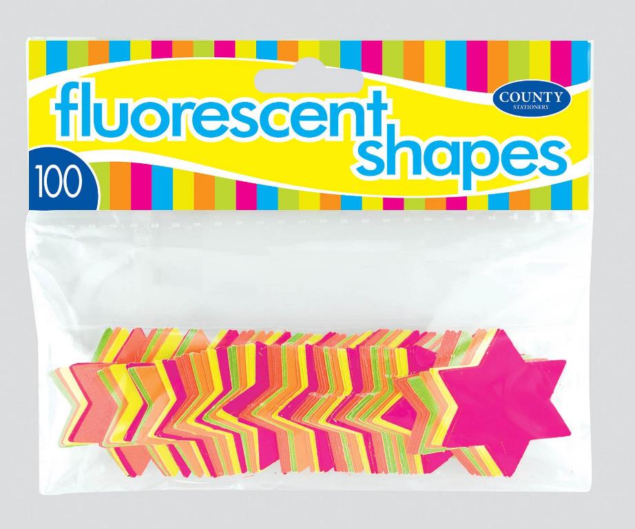 Set of 8 County fluorescent glow star stickers in assorted colors, perfect for decorating walls or ceilings with vibrant light.