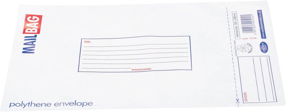 Set of 25 small County polythene mail bags, 16 x 23cm, used for packaging and mailing items.