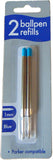 Twin pack of black ballpoint pen refills compatible with Parker pens by County, ideal for smooth writing and easy replacement.