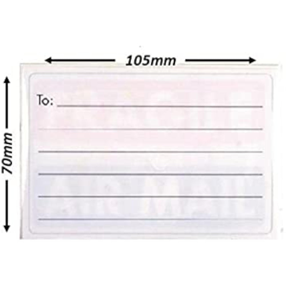 Self-adhesive parcel labels from County stationery set, showing 12 white labels ready for shipping or packaging.