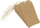 Pack of 10 brown Kraft strung tags measuring 120 x 60mm from County, featuring natural paper and string for labeling.