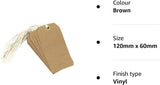 Set of 10 brown Kraft strung tags, 120 x 60mm, featuring string attachments, ideal for labeling and craft projects.