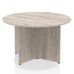 Dynamic Impulse W1200 x D1200 x H730mm Free-Standing Round Table Panel Arrowhead Leg Grey Oak Finish - I003276 DD