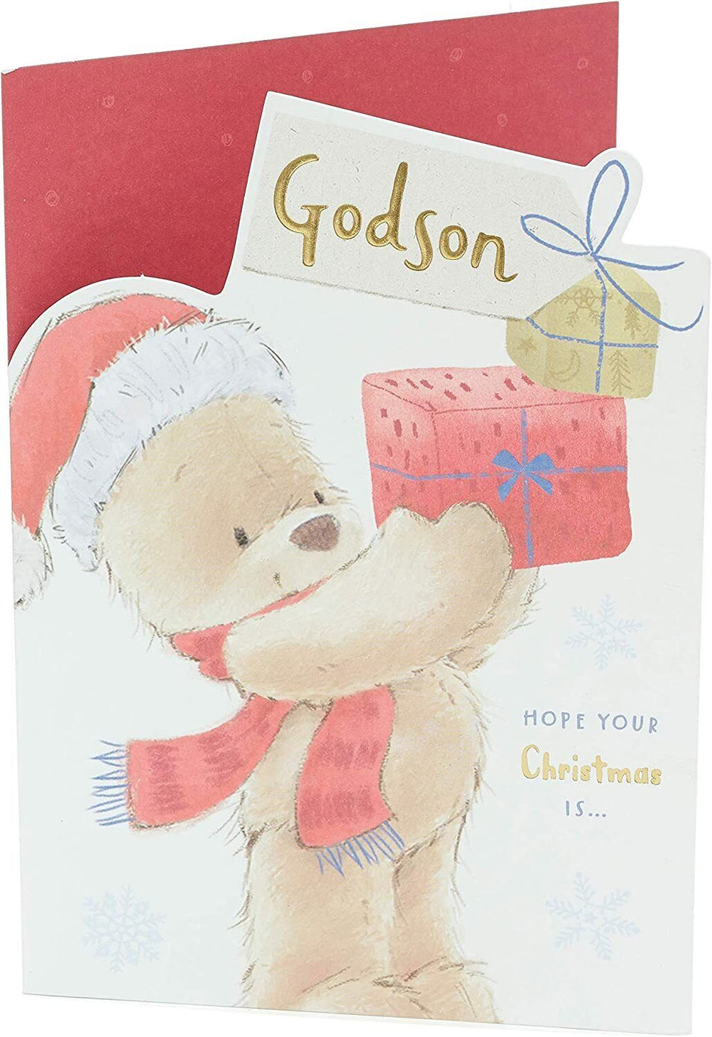 Teddy Bear with Present Design Godson Christmas Card