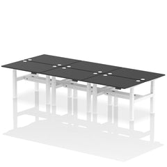 Dynamic Air Back-to-Back W1200 x D800mm Height Adjustable Sit Stand 6 Person Bench Desk With Cable Ports Black Finish White Frame - HA02872 DD