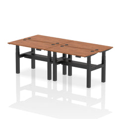 Dynamic Air Back-to-Back W1200 x D600mm Height Adjustable Sit Stand 4 Person Bench Desk With Cable Ports Walnut Finish Black Frame - HA01590 DD