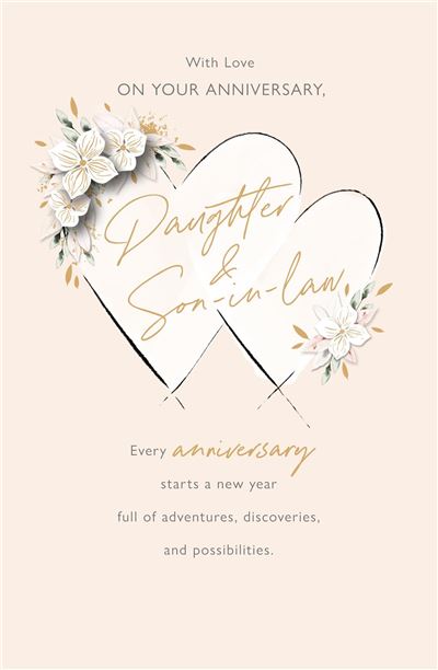 Elegant Anniversary Card for Daughter and Son-in-Law – Romantic Floral Heart Design