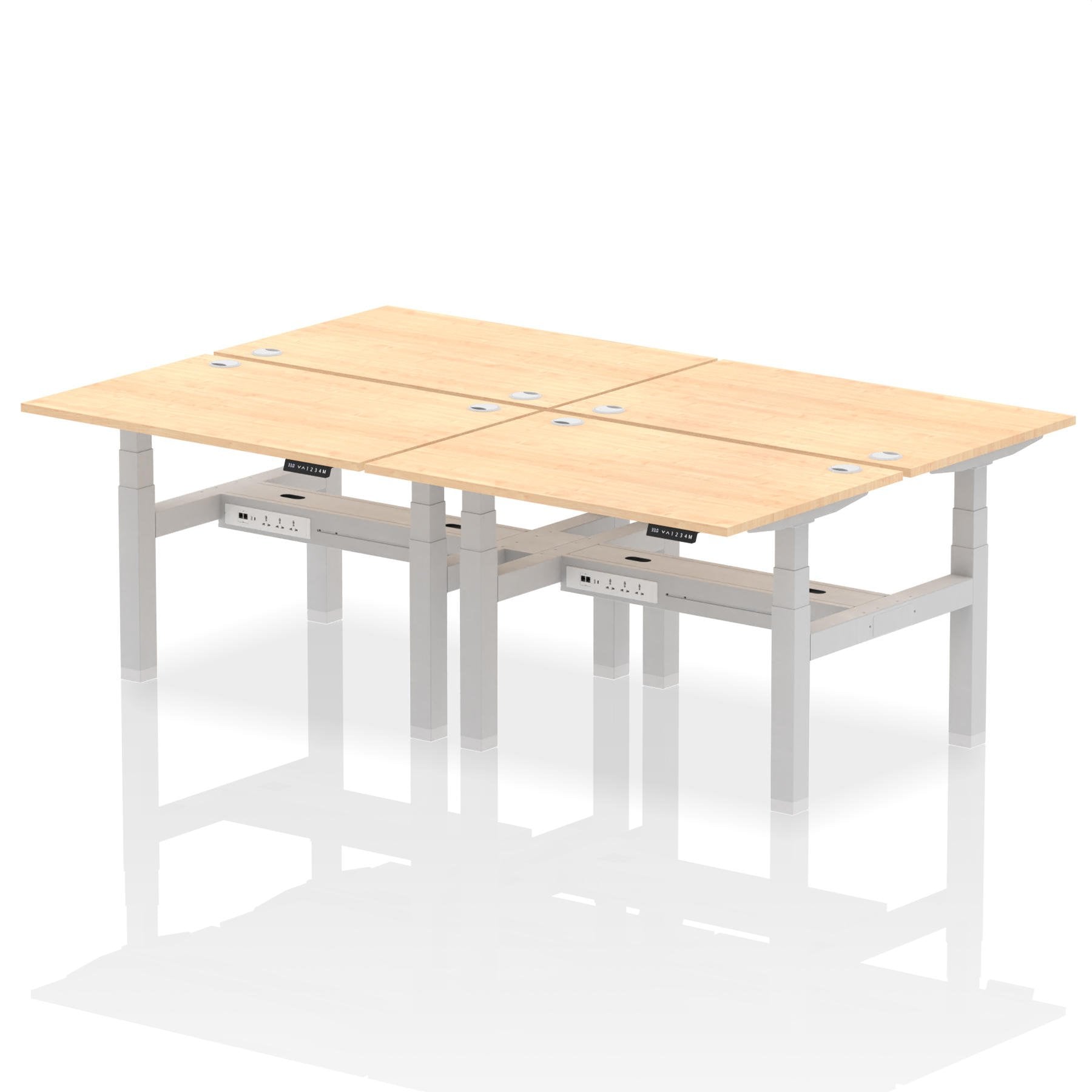 Dynamic Air Back-to-Back W1200 x D800mm Height Adjustable Sit Stand 4 Person Bench Desk With Cable Ports Maple Finish Silver Frame - HA01736 DD