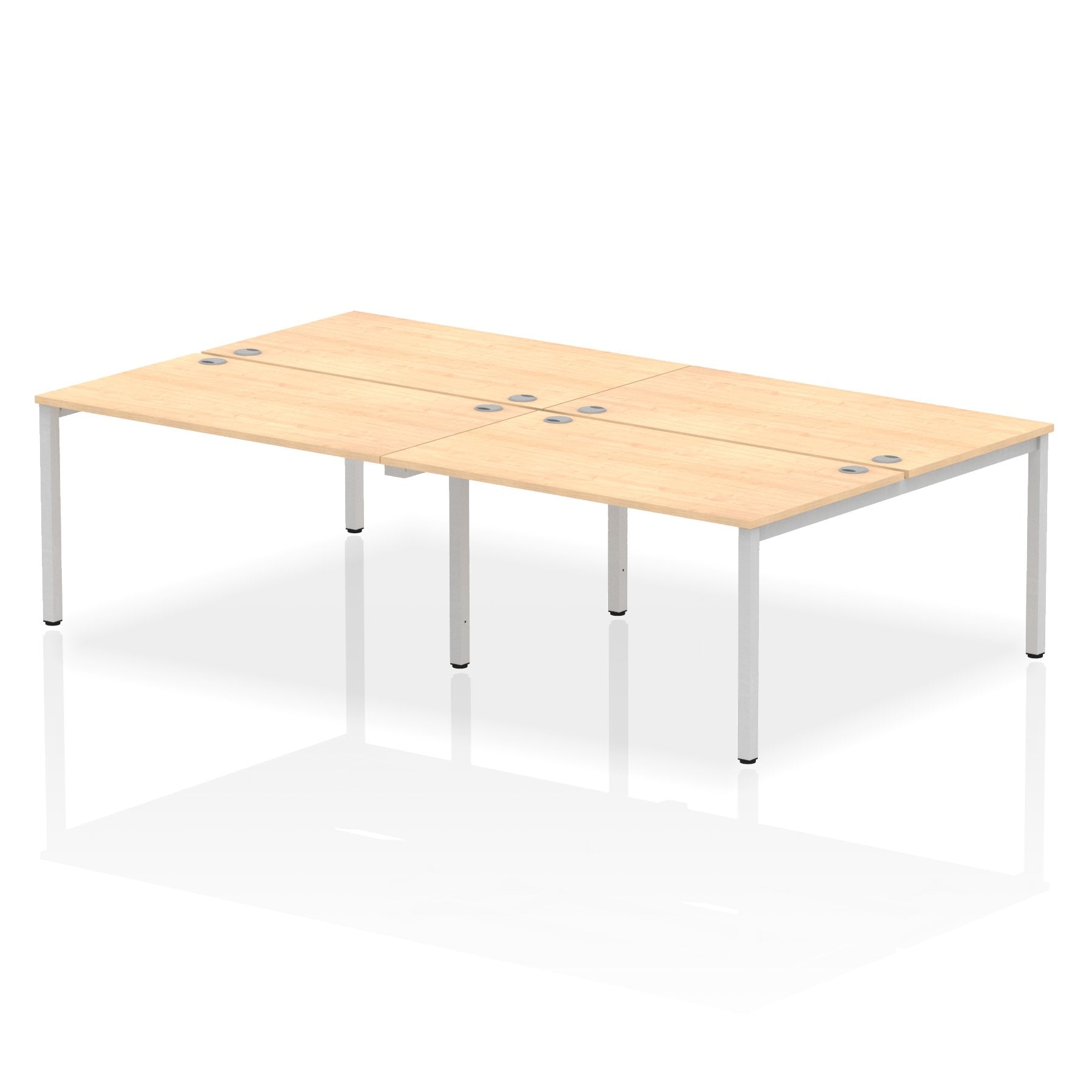 Impulse Back-to-Back 4 Person Bench Desk W1400 x D1600 x H730mm With Cable Ports Maple Finish Silver Frame - IB00150 DD
