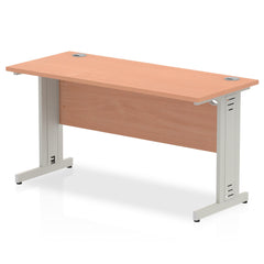 Impulse 1400 x 600mm Straight Desk Beech Top Silver Cable Managed Leg MI001760 DD