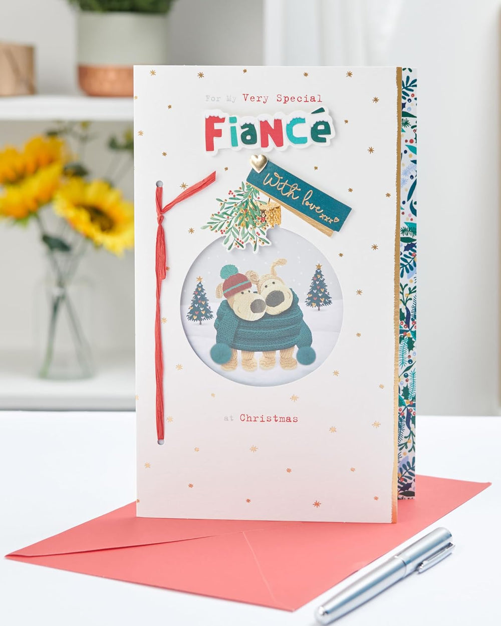 Christmas Greeting Card for Fiancé – Cute Boofle Festive Design