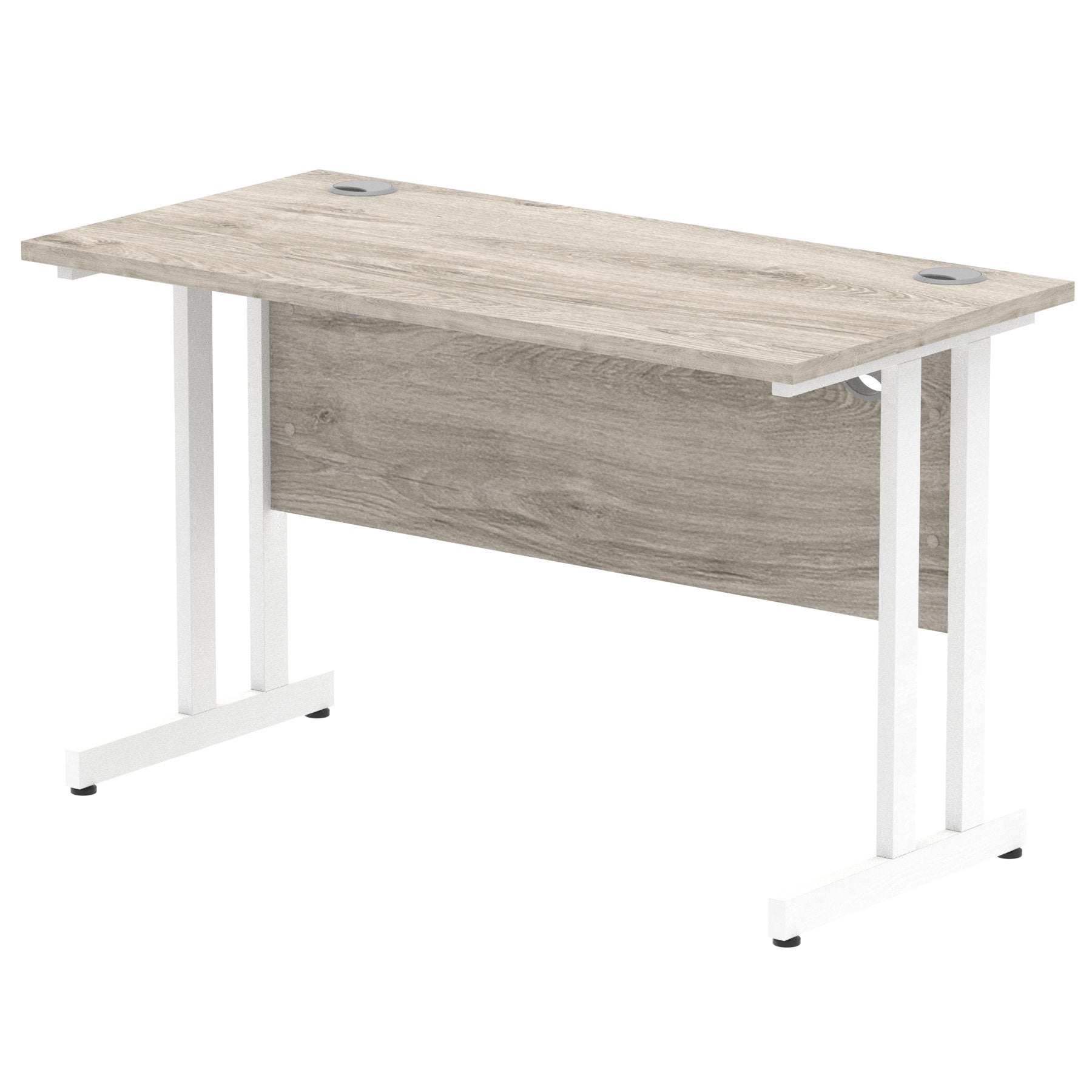 Impulse 1200 x 600mm Straight Desk Grey Oak Top White Cantilever Leg I003068 DD
