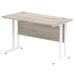 Impulse 1200 x 600mm Straight Desk Grey Oak Top White Cantilever Leg I003068 DD
