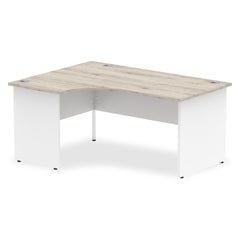 Impulse Left Crescent Office Desk W1600 x D1200 x H730mm Cable Managed Leg Grey Oak Finish White Frame - TT000161 DD