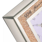 50th Wedding Anniversary Mantel Clock – Gold Crystal Rim, Roman Numerals, Elegant Glass Design – Golden Anniversary Gift for Couples